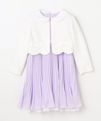 日本童裝 aF#a325 緞帶短外套+雪紡褶皺連身裙 110-130cm 女童款 冬季 OUTERWEAR  DRESSES 面試/宴會/表演