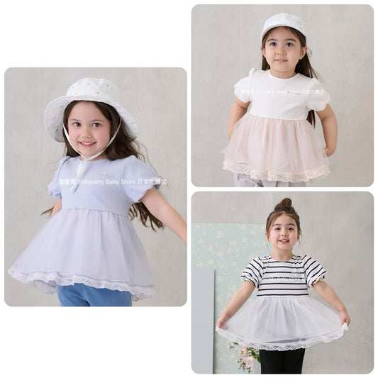 Japanese children's clothing pe#main ruffled mesh top 80-130cm girls summer TOPS 