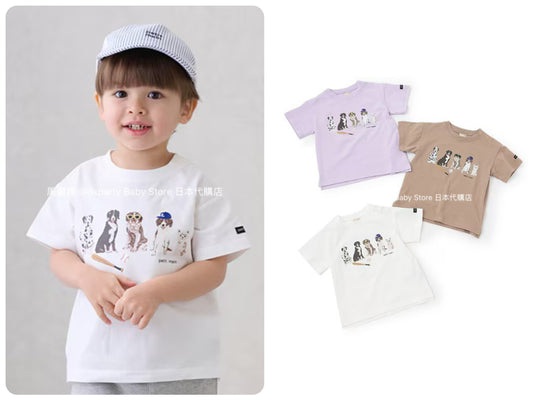 Japanese children's clothing pe#main anti-fouling series dog print top 80-130cm boys' summer TOPS 