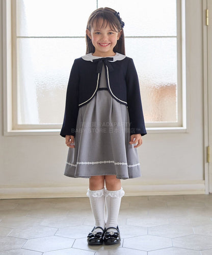 日本童裝 aF#a325 無領短外套+有領學院風連身裙 110-130cm 女童款 冬季 OUTERWEAR  DRESSES 面試/宴會/表演