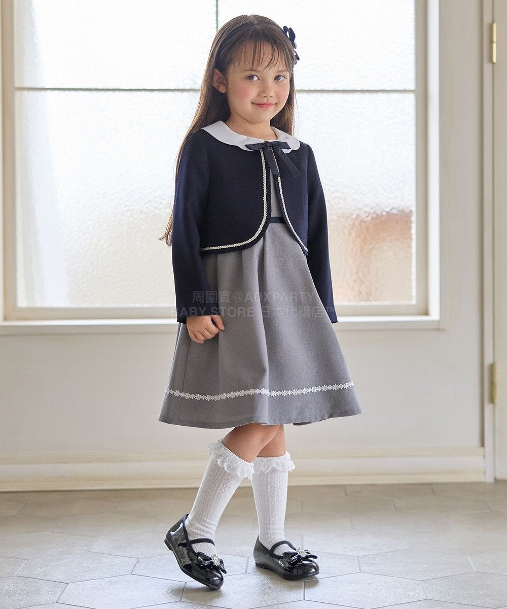 日本童裝 aF#a325 無領短外套+有領學院風連身裙 110-130cm 女童款 冬季 OUTERWEAR  DRESSES 面試/宴會/表演