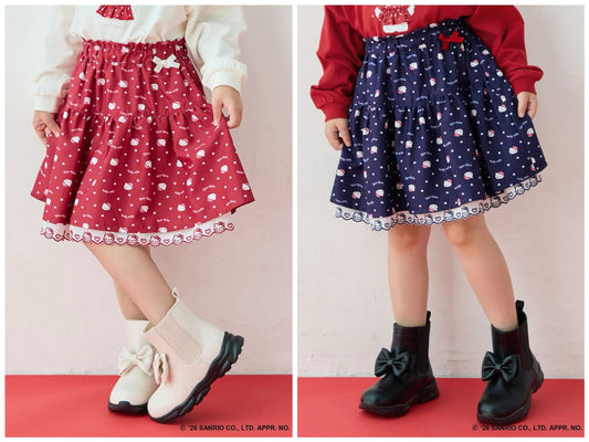 日本童裝 ANY#26 x Sanrio Hello Kitty 印花蕾絲刺繡半身裙 110-150cm 女童款 秋季 SKIRTS 聖誕紅/新年紅