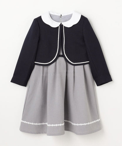 日本童裝 aF#a325 無領短外套+有領學院風連身裙 110-130cm 女童款 冬季 OUTERWEAR  DRESSES 面試/宴會/表演