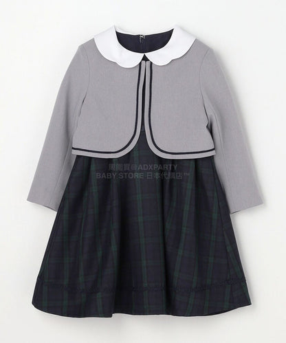 日本童裝 aF#a325 無領短外套+有領學院風連身裙 110-130cm 女童款 冬季 OUTERWEAR  DRESSES 面試/宴會/表演