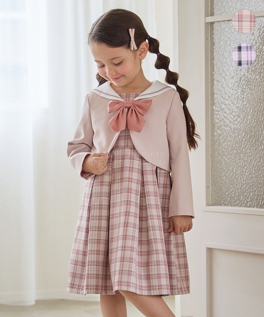 日本童裝 aF#a325 學院風外套+格子連身裙 110-130cm 女童款 冬季 OUTERWEAR  DRESSES 面試/宴會/表演