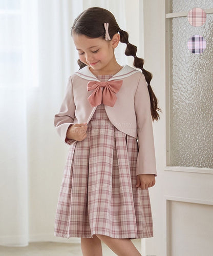 日本童裝 aF#a325 學院風外套+格子連身裙 110-130cm 女童款 冬季 OUTERWEAR  DRESSES 面試/宴會/表演