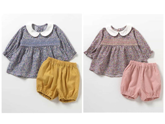 日本童裝 apres les cours 打纜碎花兩件套裝 70-80cm 女童款 秋季 TOPS PANTS