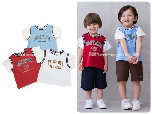 Japanese children's clothing pe#main contact cold fake two-piece basketball top 80-130cm boys' summer TOPS 