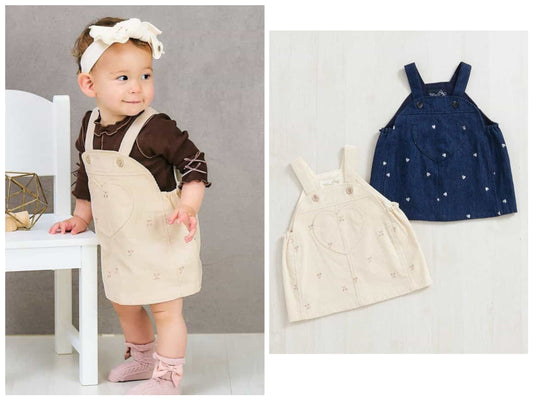 日本童裝 apres les cours 刺繡圖案吊帶裙 70-80cm 女童款 初生嬰兒 秋季 DRESSES