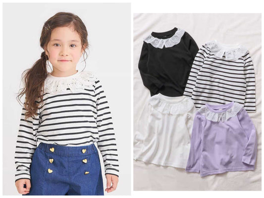 日本童裝 apres les cours 蕾絲領長袖上衣 80-140cm 女童款 秋季 TOPS