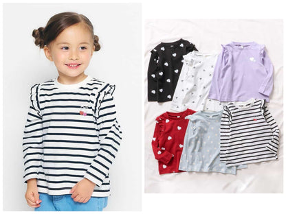 日本童裝 apres les cours 肩部荷葉邊長袖上衣 80-140cm 女童款 秋季 TOPS 聖誕紅/新年紅