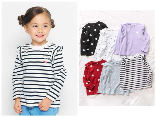 日本童裝 apres les cours 肩部荷葉邊長袖上衣 80-140cm 女童款 秋季 TOPS 聖誕紅/新年紅
