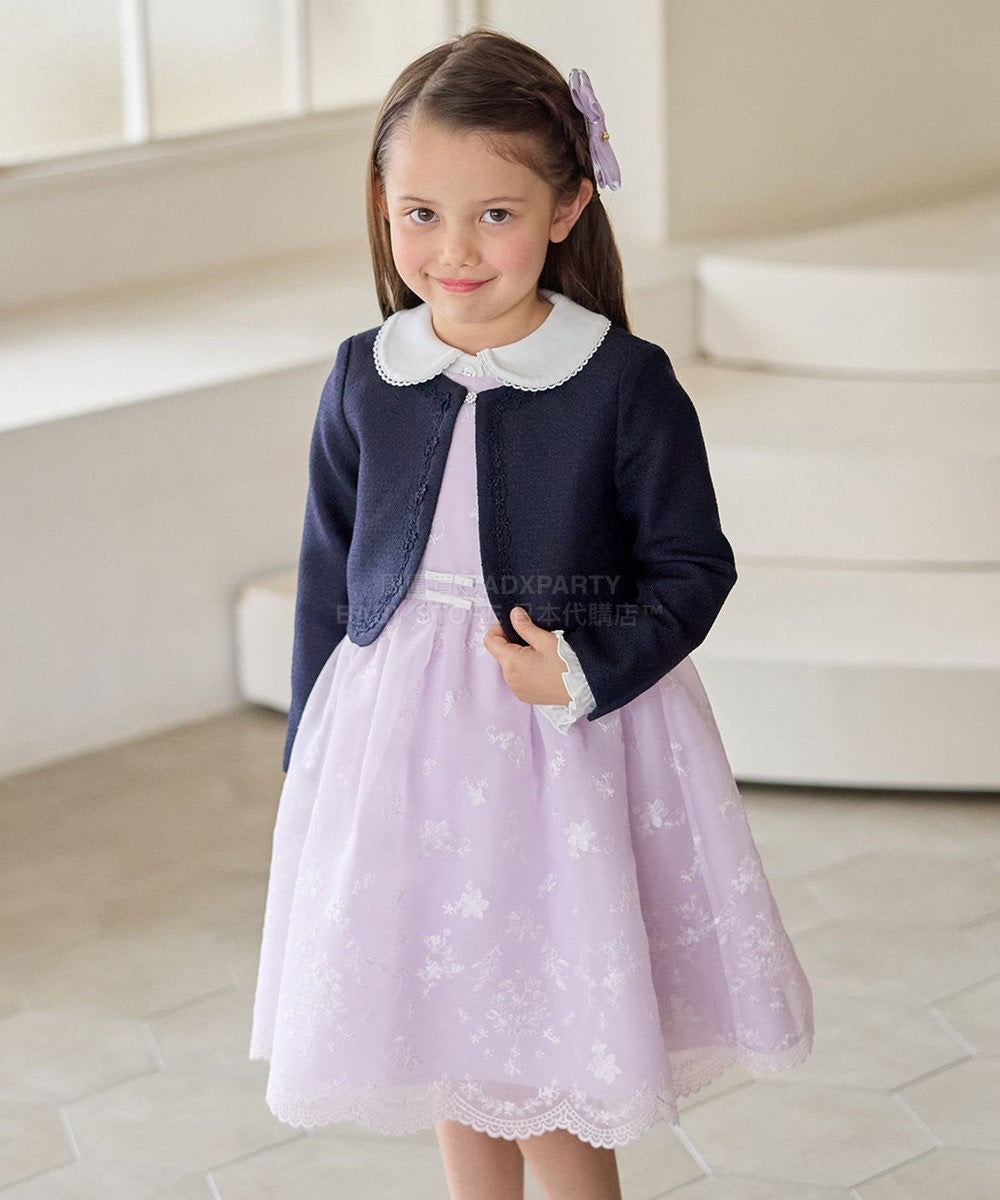 日本童裝 aF#a325 刺繡花卉短袖連身裙 110-130cm 女童款 冬季 DRESSES 面試/宴會/表演