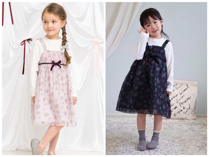 日本童裝 apres les cours 復古花花印花連身裙 80-140cm 女童款 秋季 DRESSES 聖誕紅/新年紅