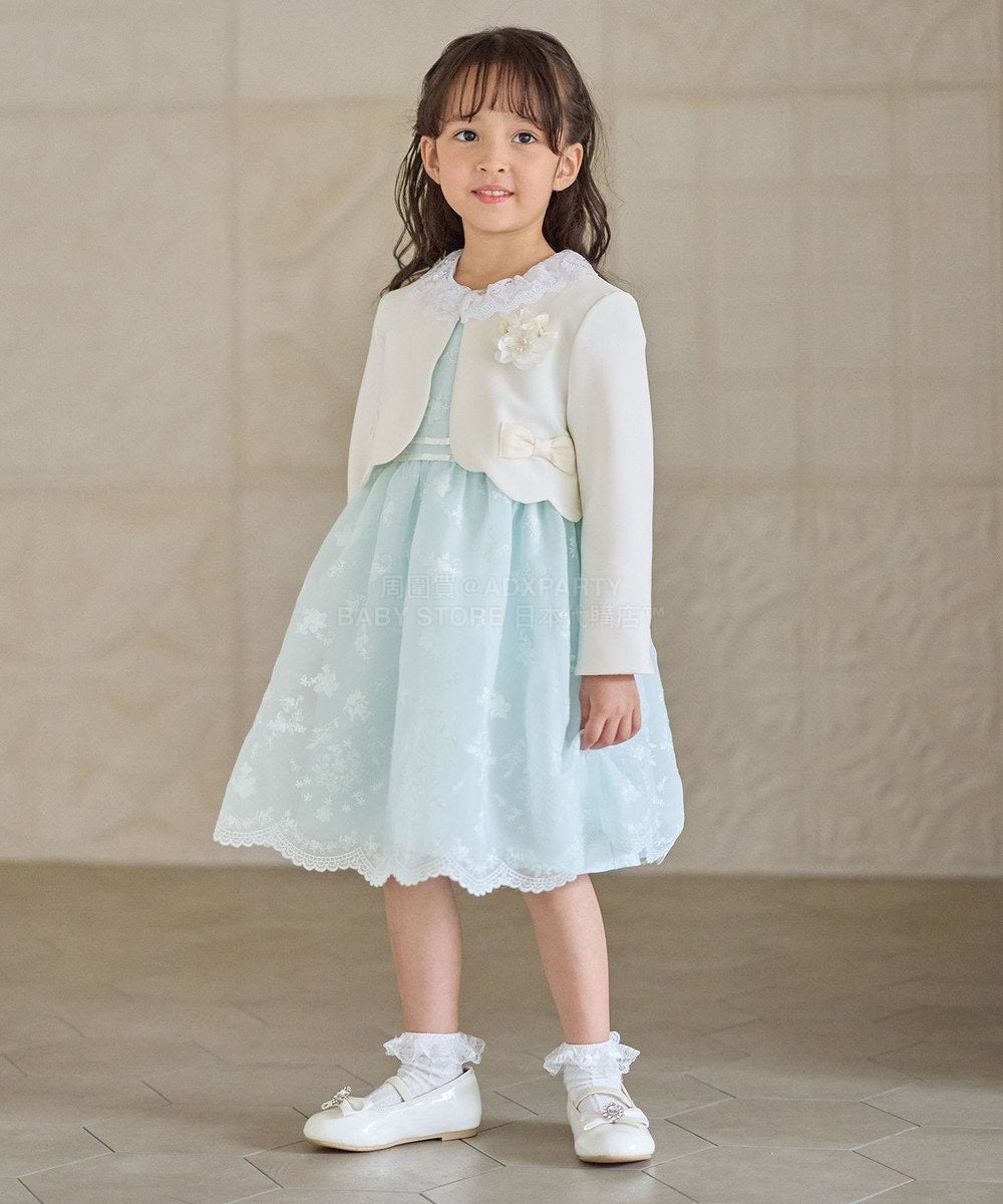 日本童裝 aF#a325 刺繡花卉短袖連身裙 110-130cm 女童款 冬季 DRESSES 面試/宴會/表演