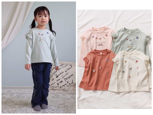 日本童裝 apres les cours 肩部荷葉邊長袖上衣 80-140cm 女童款 秋季 TOPS