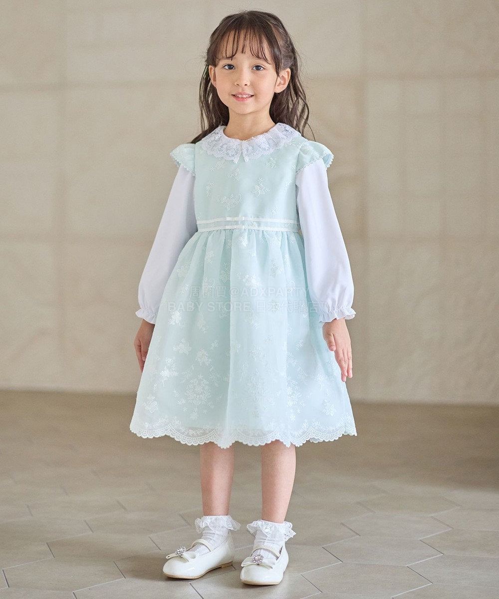 日本童裝 aF#a325 刺繡花卉短袖連身裙 110-130cm 女童款 冬季 DRESSES 面試/宴會/表演