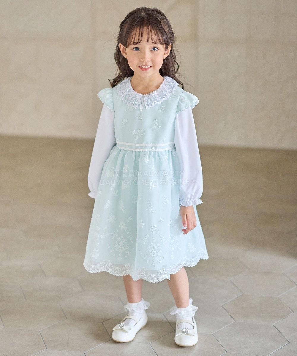 日本童裝 aF#a325 刺繡花卉短袖連身裙 110-130cm 女童款 冬季 DRESSES 面試/宴會/表演