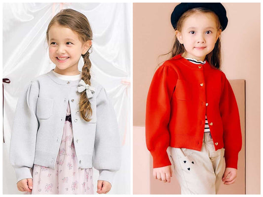 日本童裝 apres les cours 心型扣針織外套 80-140cm 女童款 秋季 OUTERWEAR 聖誕紅/新年紅