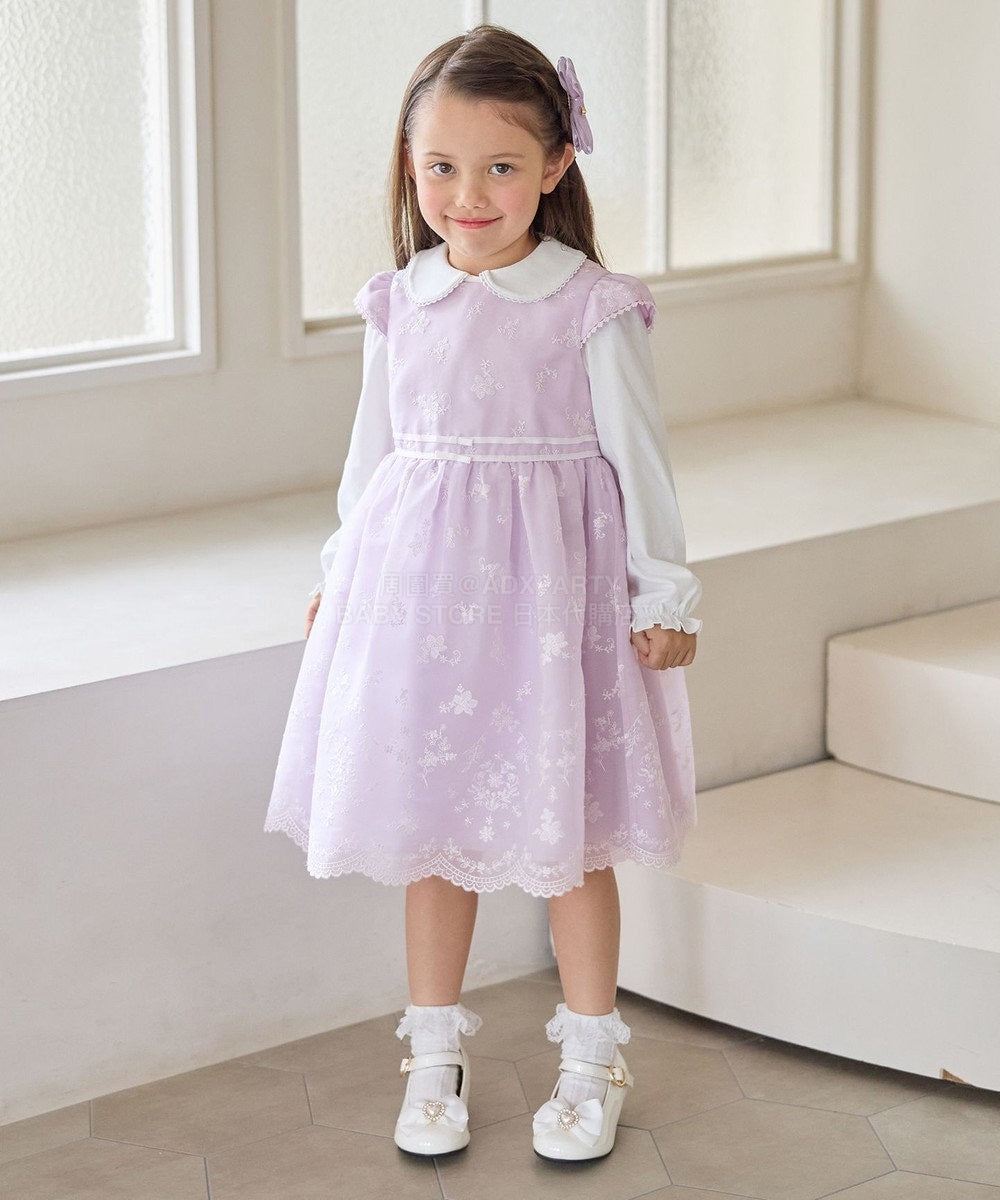 日本童裝 aF#a325 刺繡花卉短袖連身裙 110-130cm 女童款 冬季 DRESSES 面試/宴會/表演