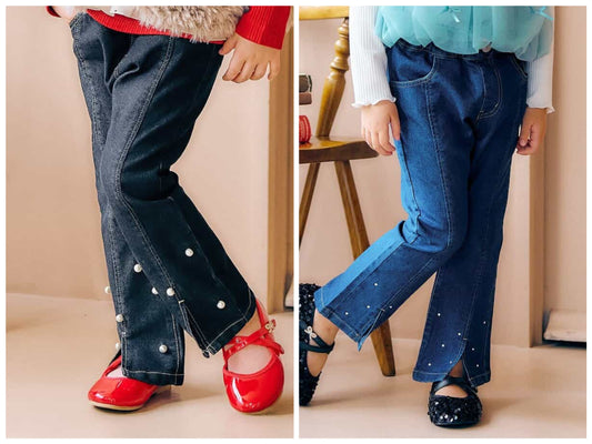 日本童裝 apres les cours 珍珠水鑽喇叭褲 90-140cm 女童款 秋季 PANTS