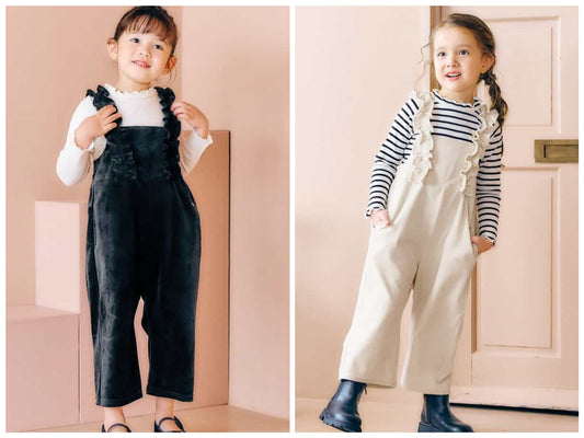 日本童裝 apres les cours 天鵝絨荷葉邊工裝褲 90-140cm 女童款 秋季 Jumpsuit