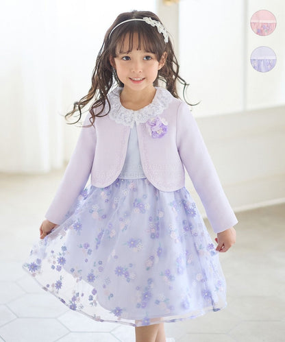 日本童裝 aF#a325 刺繡花卉短袖連身裙 110-130cm 女童款 冬季 DRESSES 面試/宴會/表演