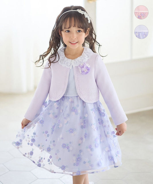 日本童裝 aF#a325 刺繡花卉短袖連身裙 110-130cm 女童款 冬季 DRESSES 面試/宴會/表演