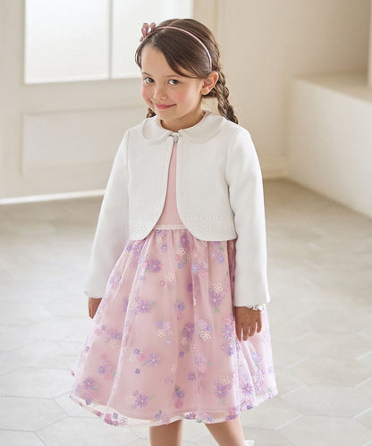 日本童裝 aF#a325 刺繡花卉短袖連身裙 110-130cm 女童款 冬季 DRESSES 面試/宴會/表演