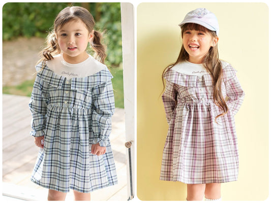 Japanese children's clothing aF#a325 checkered patchwork dress 110-150cm girls summer dresses 