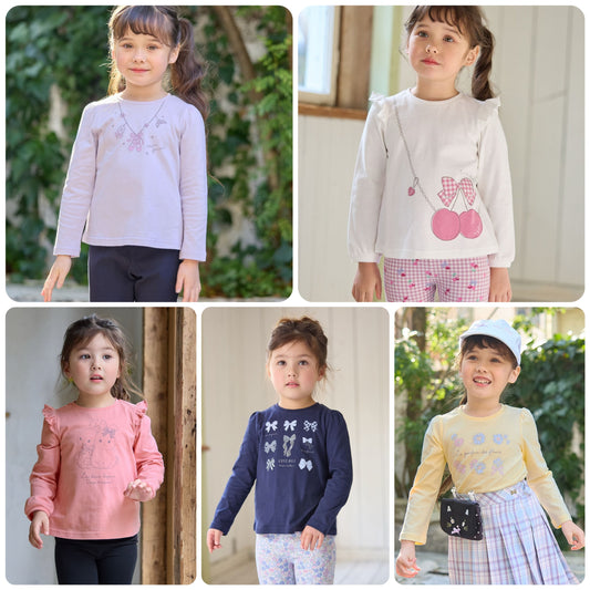 Japanese children's clothing aF#a325 cute printed top 90-160cm girls summer TOPS 