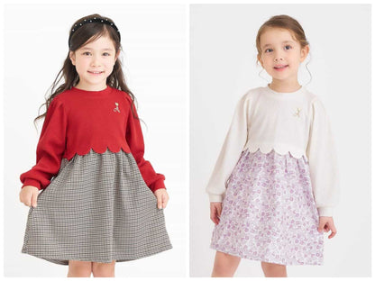 日本童裝 apres les cours 扇貝拼接連身裙 80-140cm 女童款 秋季 DRESSES 聖誕紅/新年紅