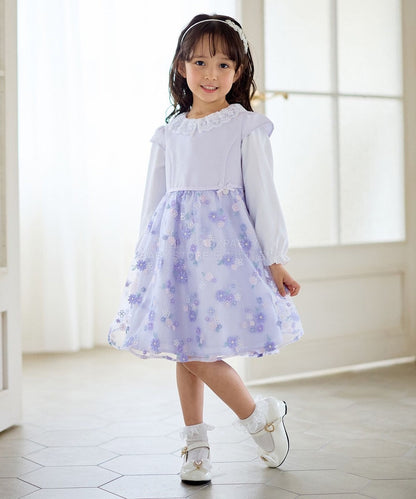 日本童裝 aF#a325 刺繡花卉短袖連身裙 110-130cm 女童款 冬季 DRESSES 面試/宴會/表演