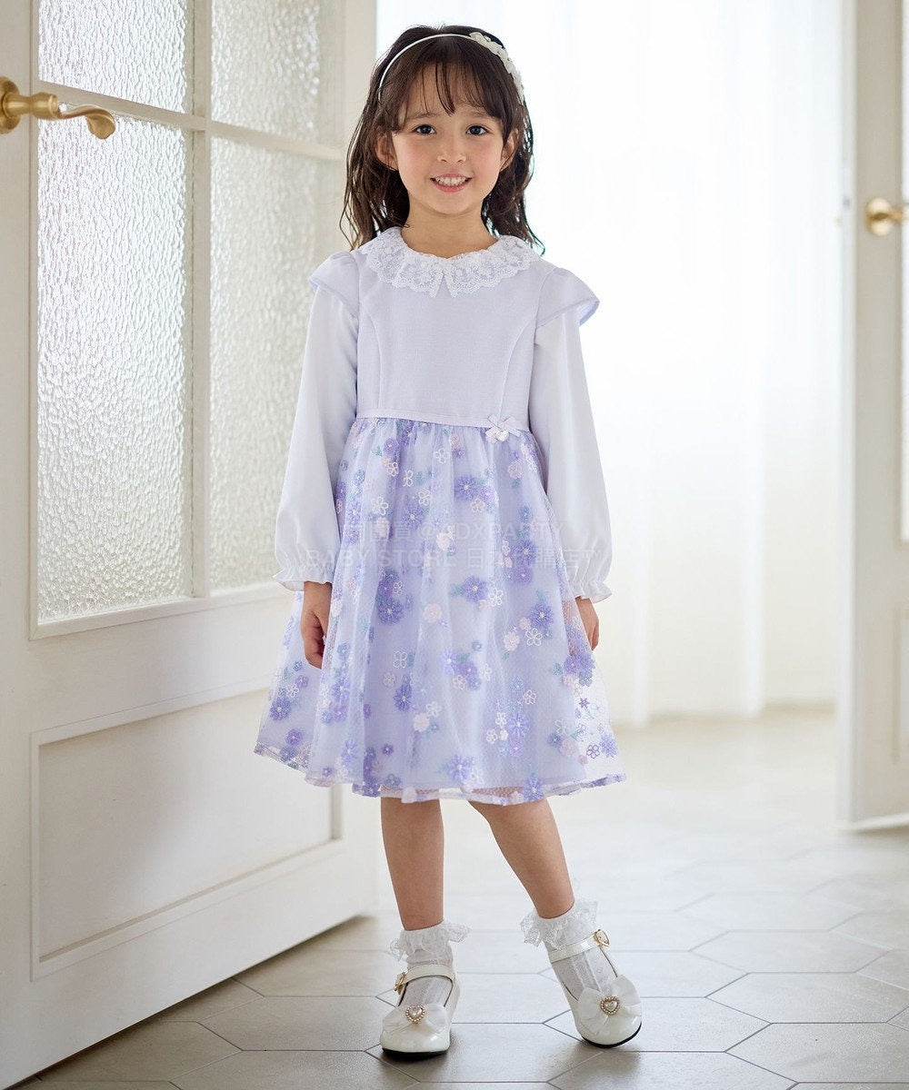 日本童裝 aF#a325 刺繡花卉短袖連身裙 110-130cm 女童款 冬季 DRESSES 面試/宴會/表演