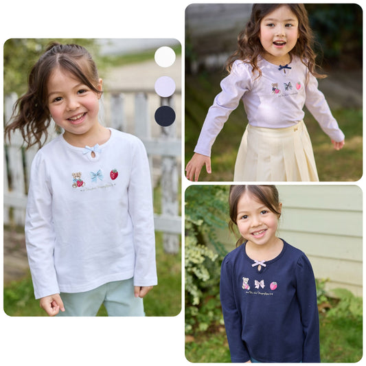 Japanese children's clothing aF#a325 cute embroidery pattern top 110-160cm girls summer TOPS 