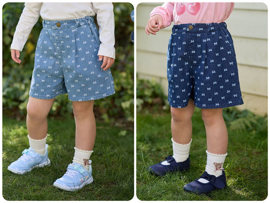 Japanese children's clothing aF#a325 denim pleated shorts 110-160cm girls summer PANTS 
