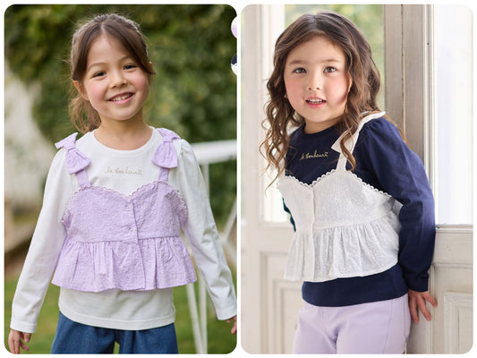 Japanese children's clothing aF#a325 bow tie camisole two-piece suit 110-160cm girls summer TOPS 