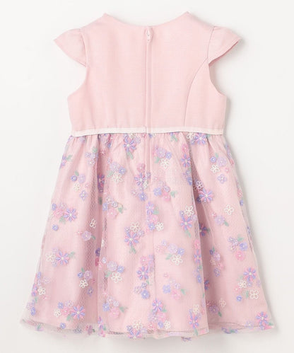 日本童裝 aF#a325 刺繡花卉短袖連身裙 110-130cm 女童款 冬季 DRESSES 面試/宴會/表演