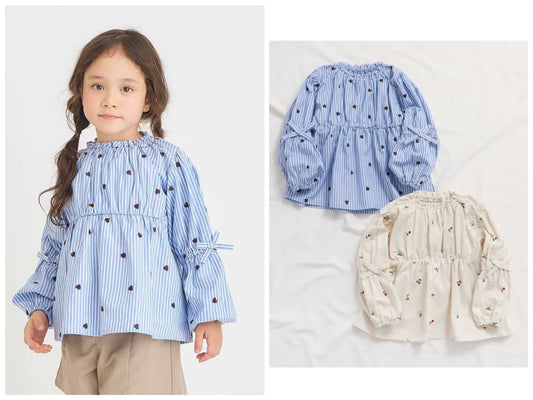 日本童裝 apres les cours 蝴蝶結刺繡上衣 80-140cm 女童款 秋季 TOPS