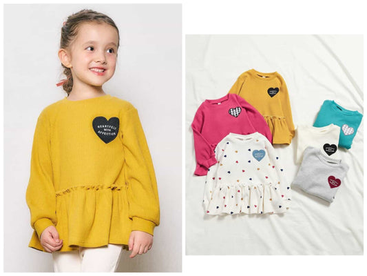 日本童裝 apres les cours 華夫格荷葉邊上衣 80-140cm 女童款 秋季 TOPS