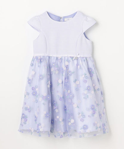 日本童裝 aF#a325 刺繡花卉短袖連身裙 110-130cm 女童款 冬季 DRESSES 面試/宴會/表演