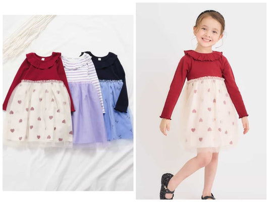 日本童裝 apres les cours 拼接網紗連身裙 80-140cm 女童款 秋季 DRESSES