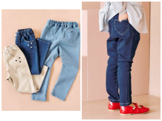 日本童裝 apres les cours 心型刺繡修身長褲 80-140cm 女童款 秋季  PANTS