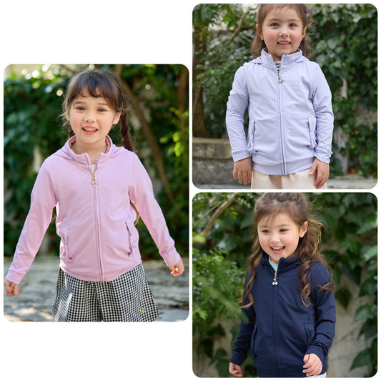 Japanese children's clothing aF#a325 UV protection diamond cherry zipper hooded jacket 110-160cm girls summer outerwear 