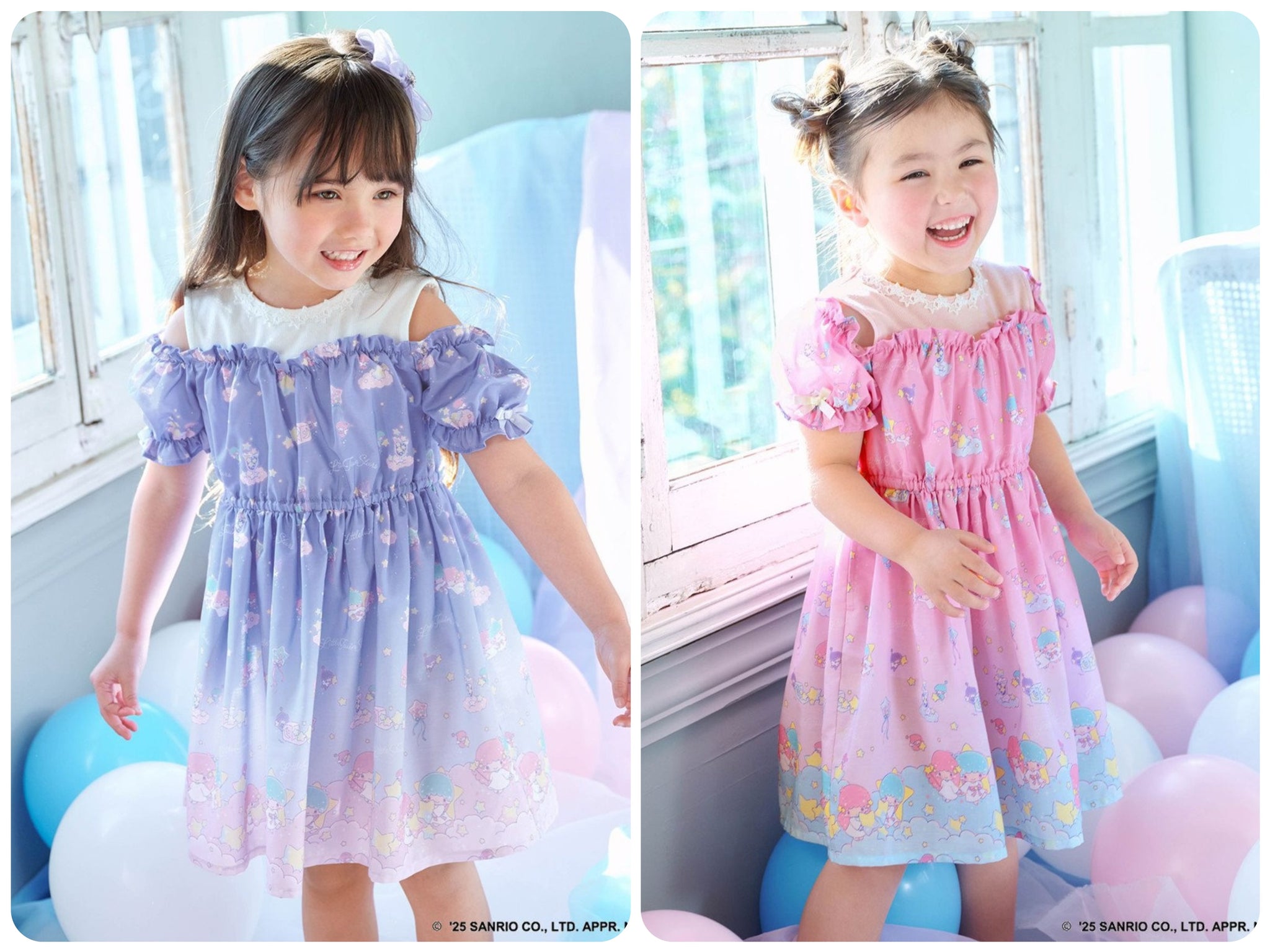 日本童裝 aF#a325 Little Twin Stars 露肩拼接連身裙 100-140cm 女童款 夏季 DRESSES