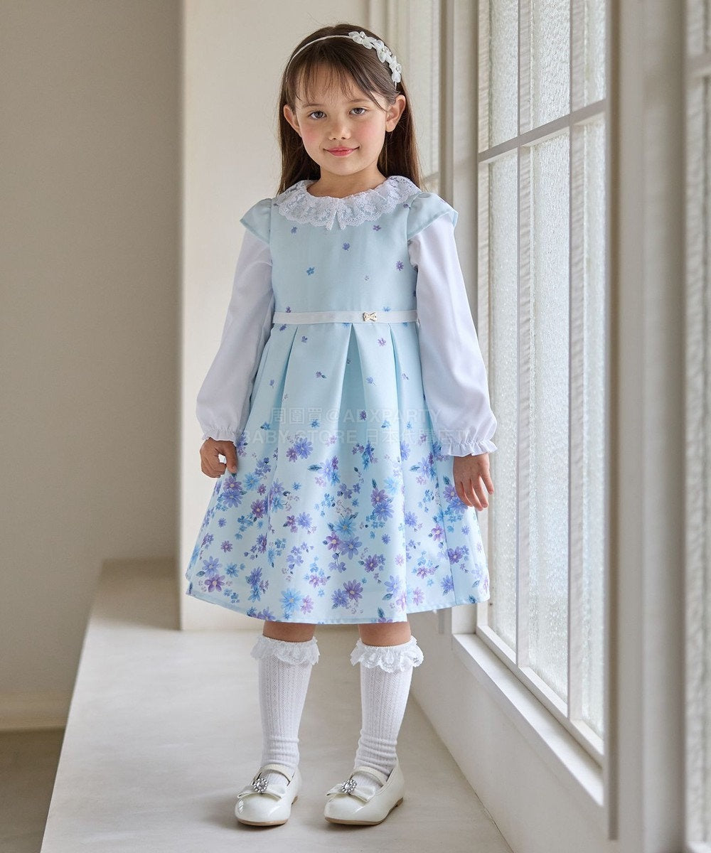 日本童裝 aF#a325 花花印花短袖連身裙 110-130cm 女童款 冬季 DRESSES 面試/宴會/表演