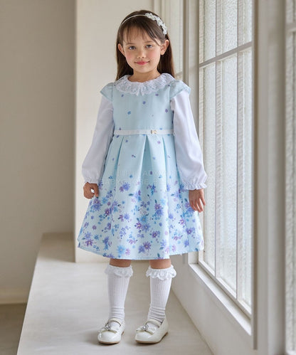 日本童裝 aF#a325 花花印花短袖連身裙 110-130cm 女童款 冬季 DRESSES 面試/宴會/表演