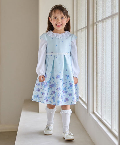 日本童裝 aF#a325 花花印花短袖連身裙 110-130cm 女童款 冬季 DRESSES 面試/宴會/表演