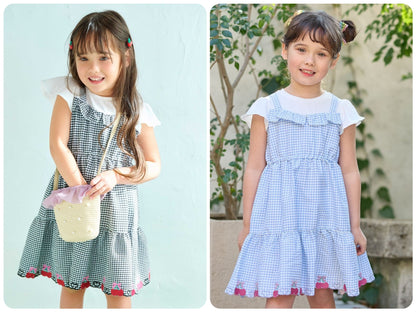 Japanese children's clothing aF#a325 Fake two-piece cherry dress 100-150cm girls summer dresses