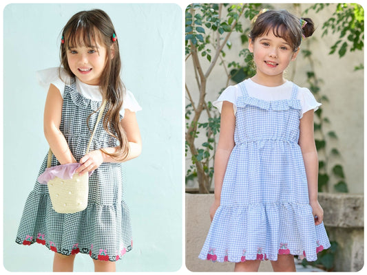 Japanese children's clothing aF#a325 Fake two-piece cherry dress 100-150cm girls summer dresses